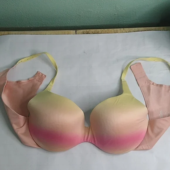#235 Pink Yellow 36B Lined Perfect Coverage Bra some wear - Picture 2 of 8